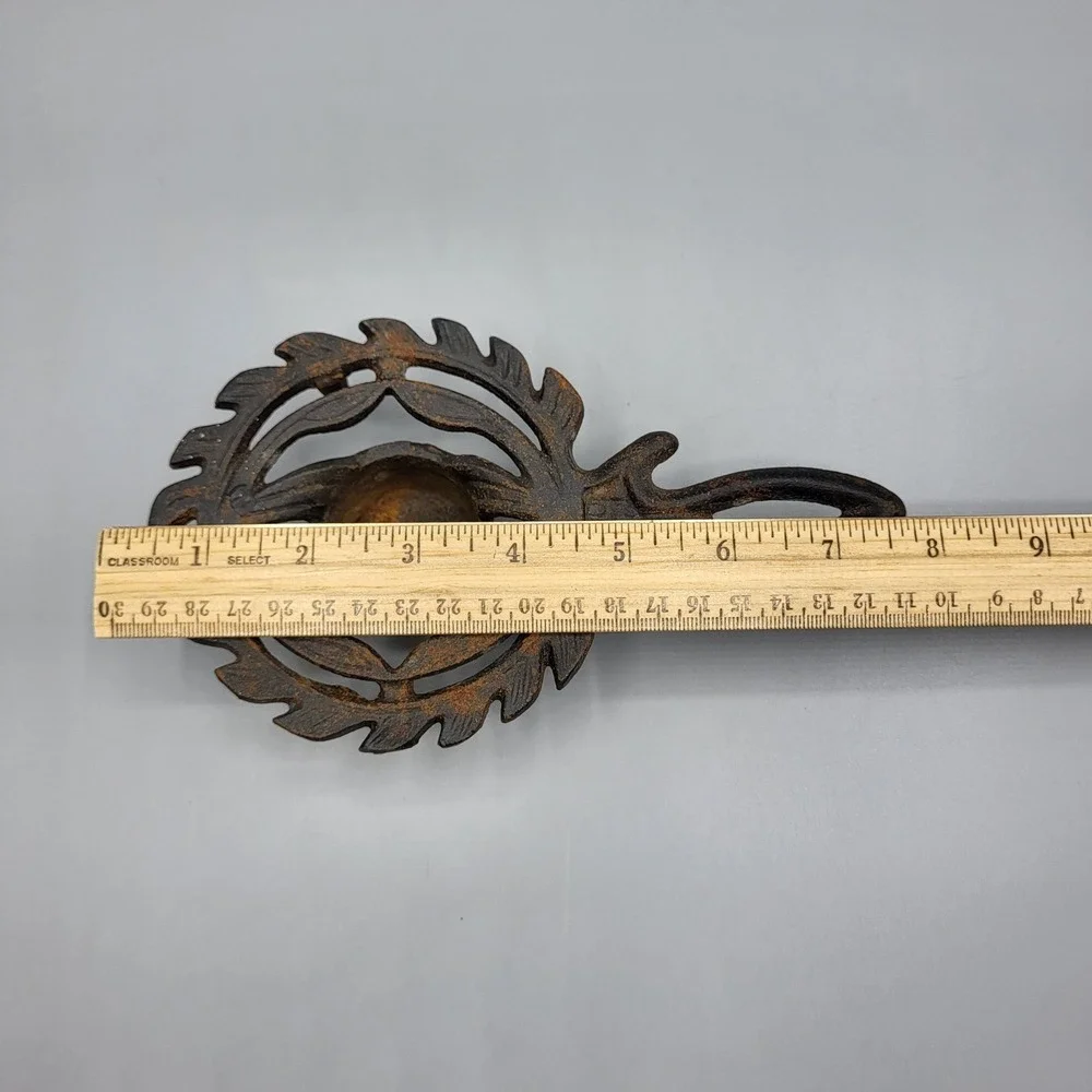 Vintage Cast Iron Trivet Footed Candle Holder Leaf Scroll Design Black Brown